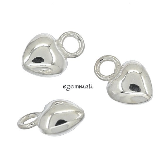 4 Sterling Silver Puffy Heart Charm Pendant Beads 5.5mm #97724