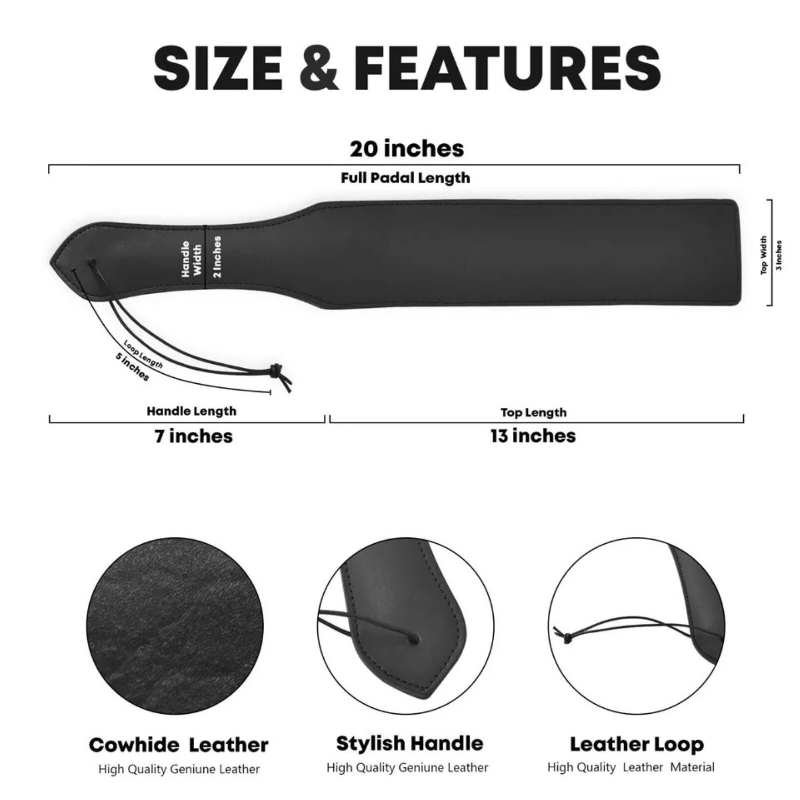 Real Leather Bdsm Paddle Black Spanking Slapper Wide Flexible