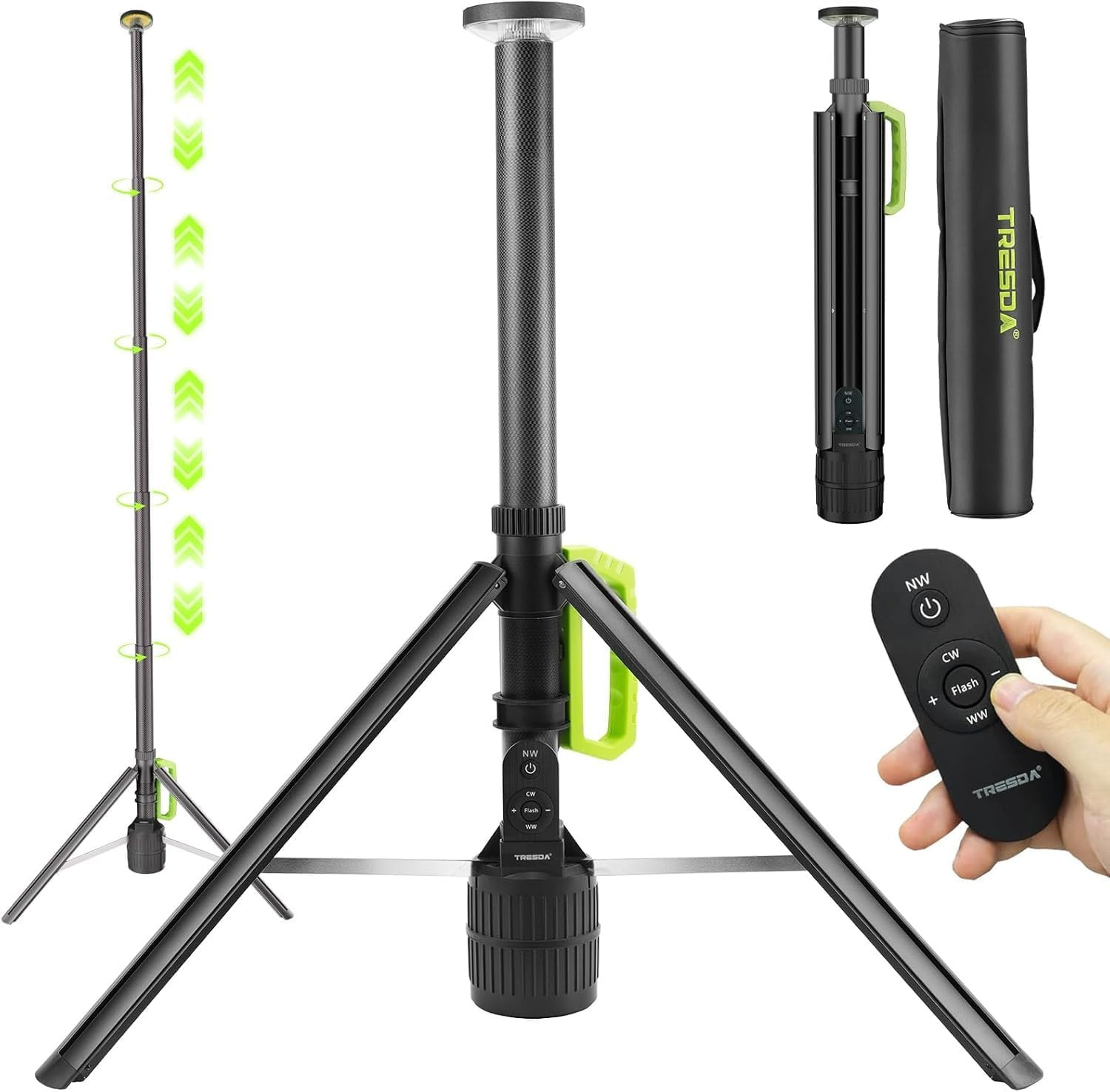 Rechargeable Telescopic Camping Light, 8.4FT LED Work Light with Tripod Stand &