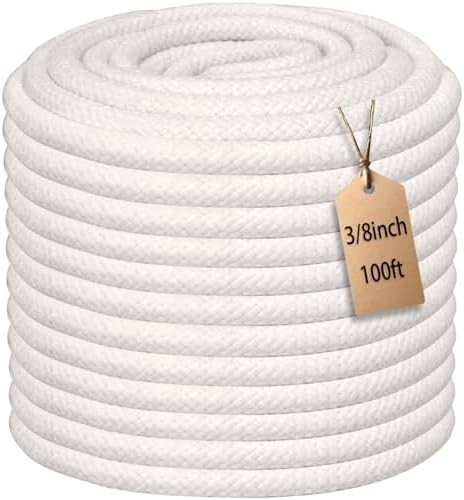 100 Feet 3/8 Inch Braided Cotton Rope - Soft White Cotton Rope for Clothesline