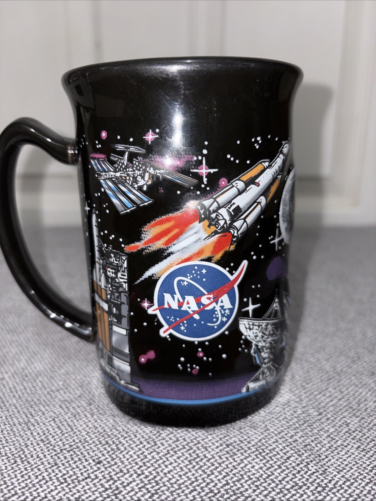 Goddard Space Center Mug NASA Space Shuttle Apollo Embossed Black  5”x 3” 3D