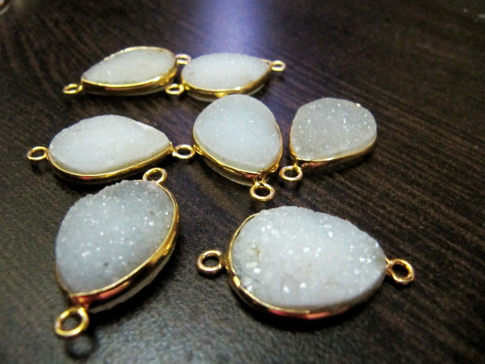 Natural White Druzy Pear Shape Connector 13x18mm Double Loop per piece