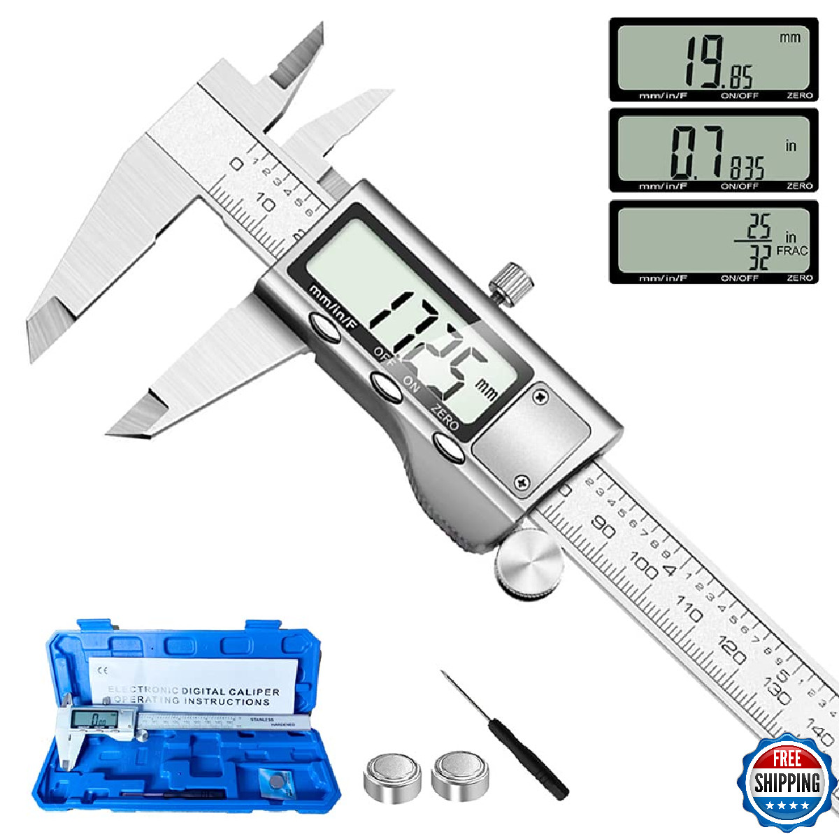 Digital Caliper Measuring Tool, Stainless Steel Vernier Caliper Digital Micromet