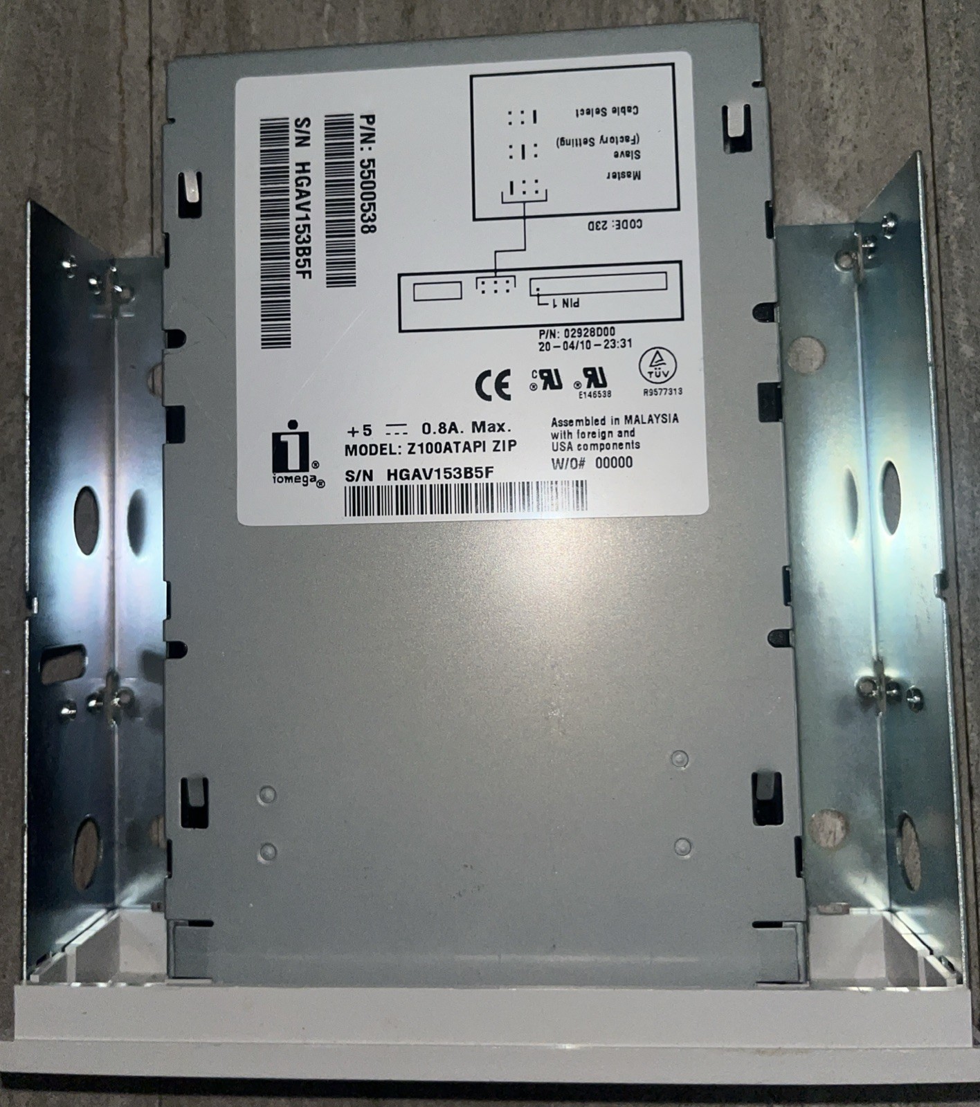 Iomega Zip 100 Internal Drive Model Z100ATAPI IDE Vintage 5.25” Drive Bay