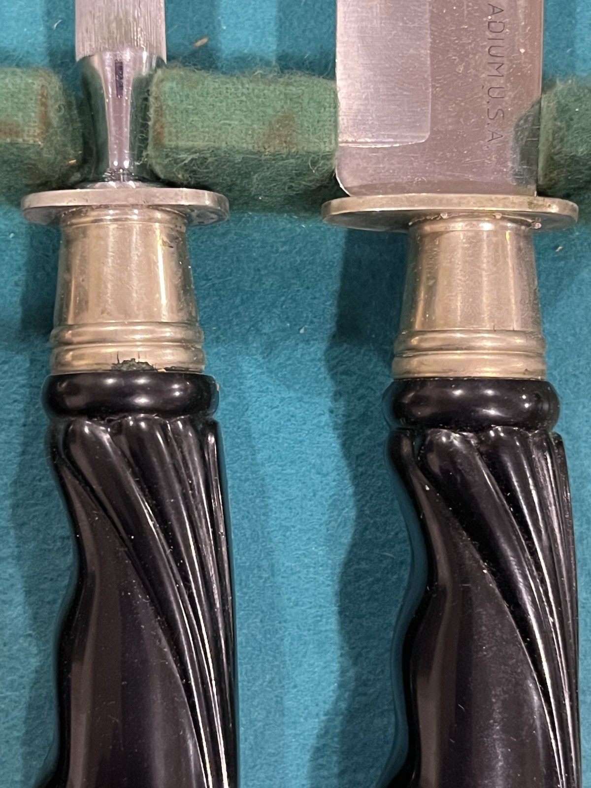EKCO Flint Cutlery Set Black Handled 3 pc Carving Set Case Vtg MCM