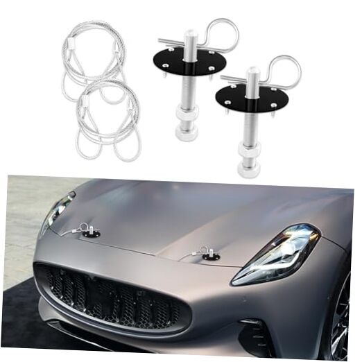 Hood Pins Kit for Car, Hood Lock Pins, Stainless Steel Hood Pin Lock Clip Black