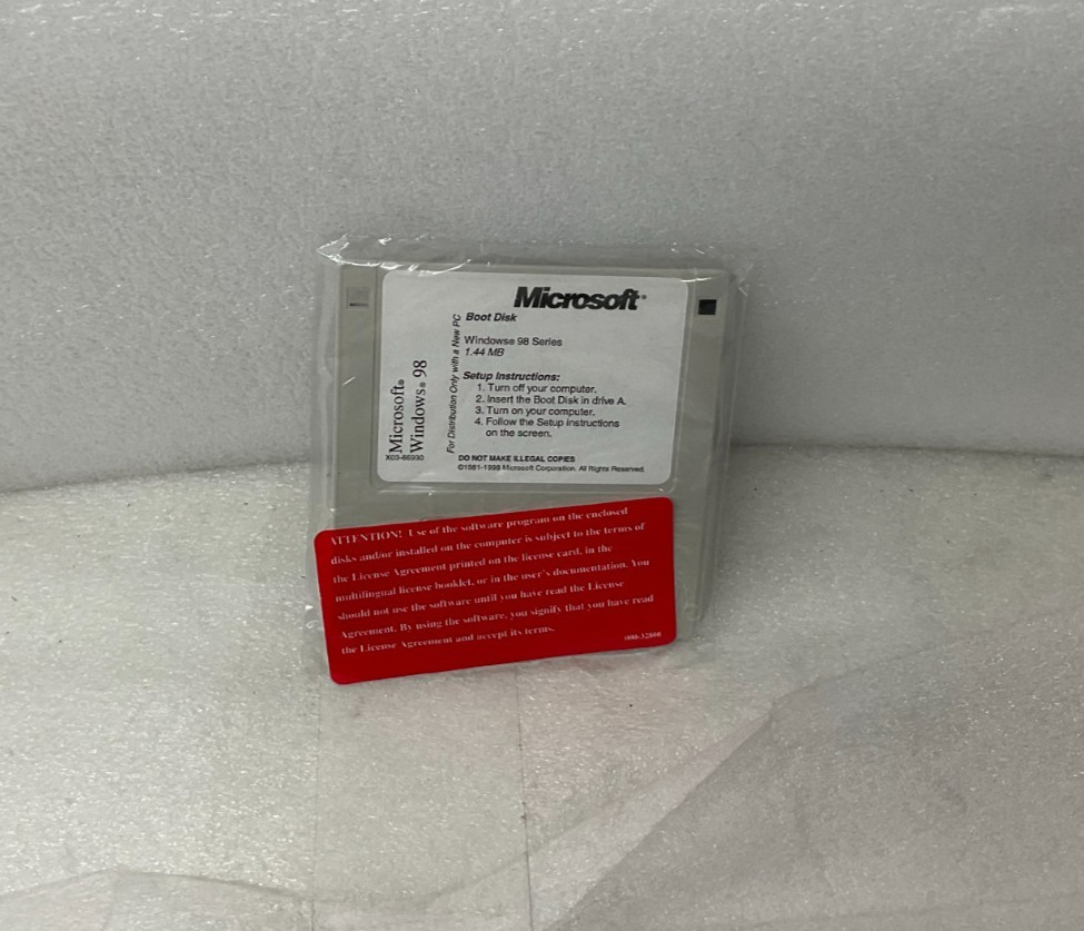 Microsoft Windows 98 Boot Disk NEW SEALED 3.5” Floppy
