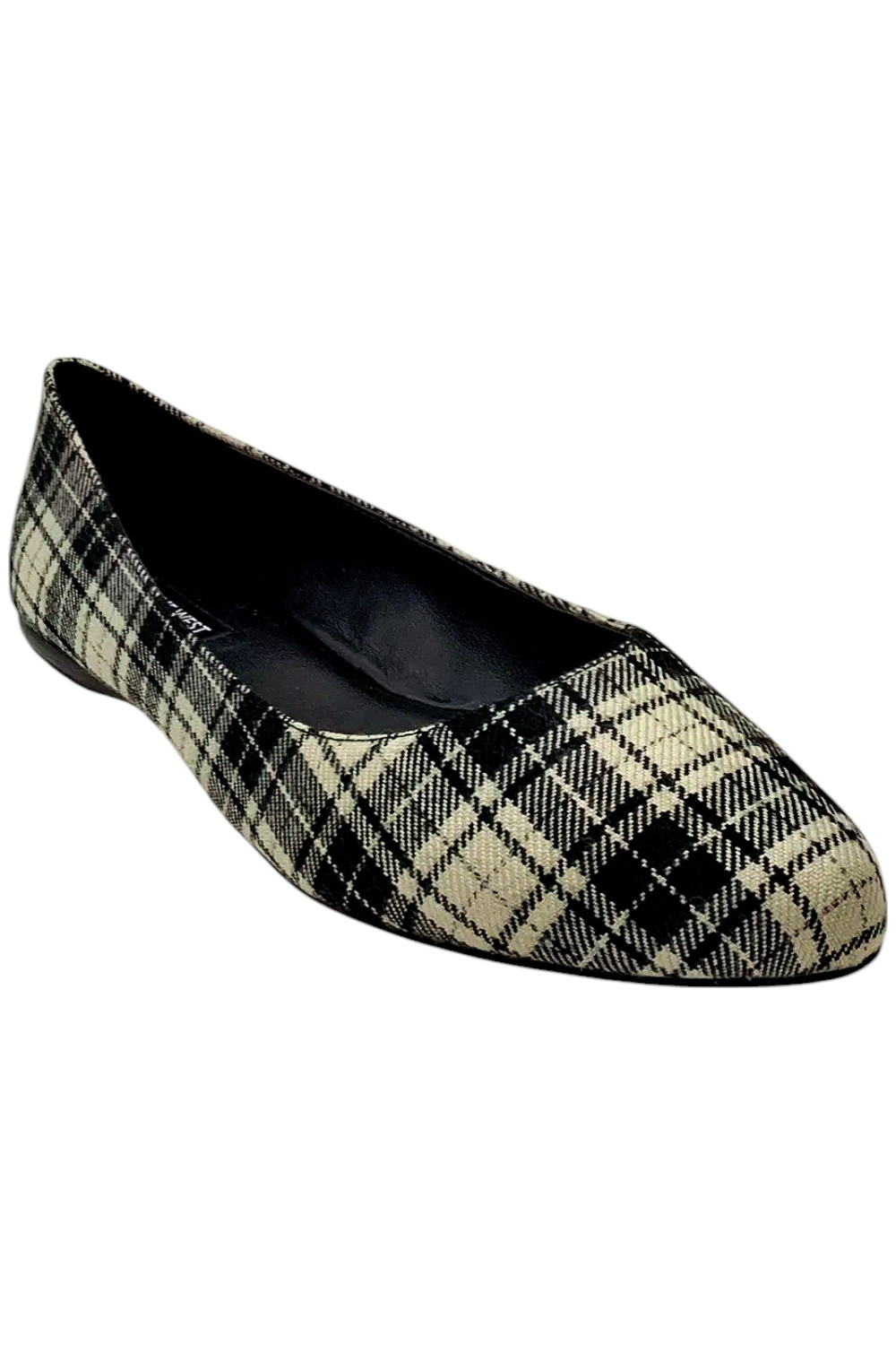 Nine West Women's Speakup Pointed Toe Ballet Flat Blk/Wht Plaid
