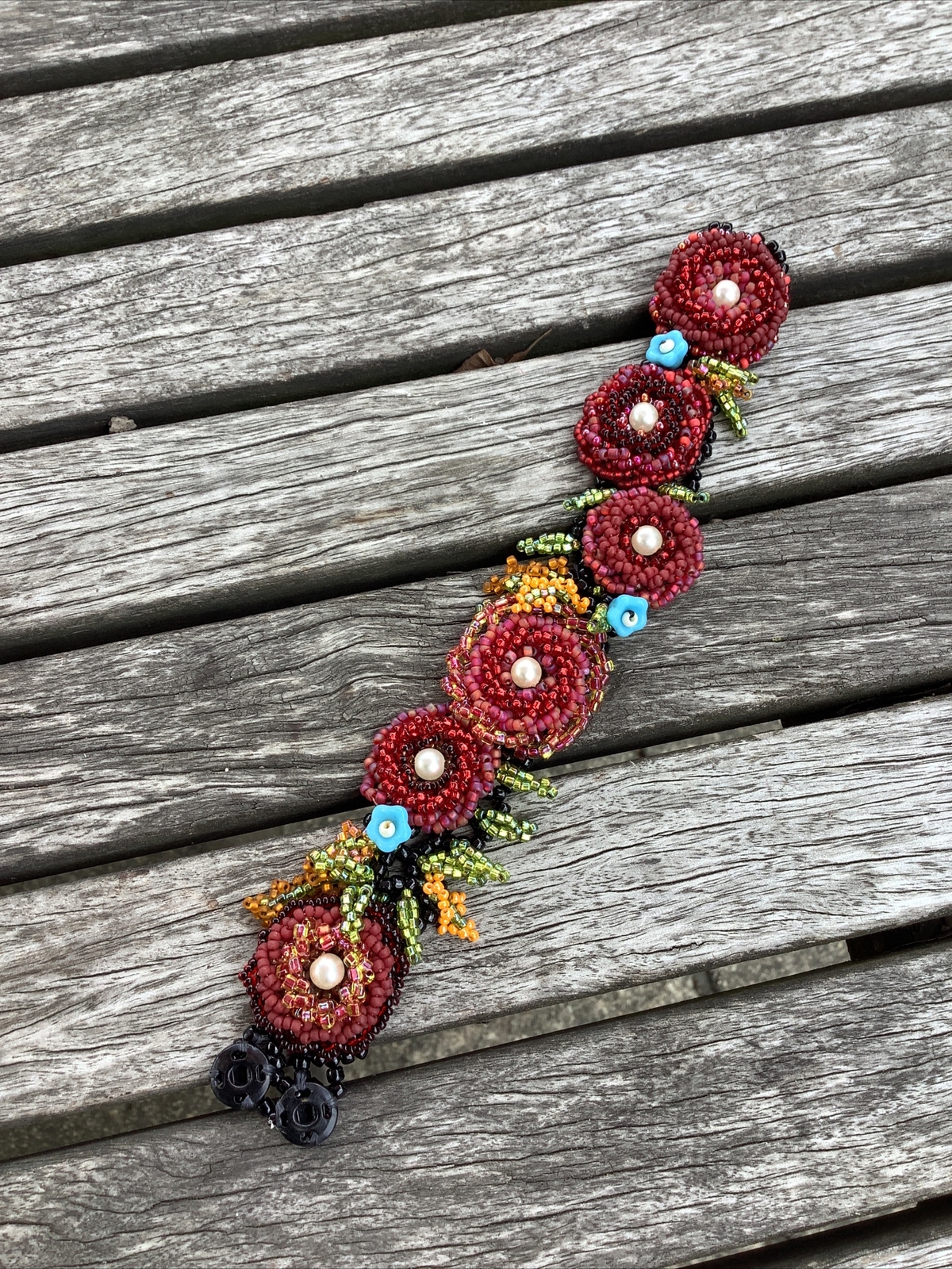 Vintage Handmade Heavy Floral Beaded Whimsical Victorian Bracelet