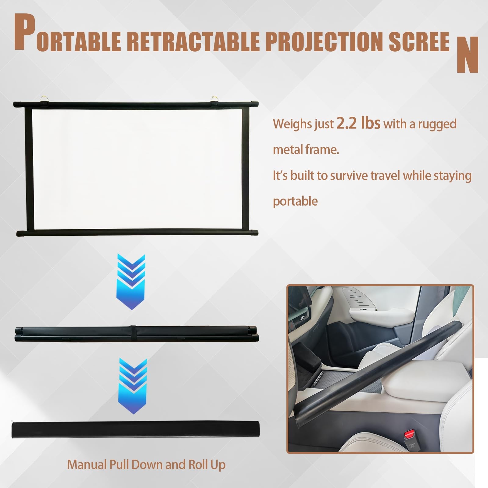 Projector Screen Small for Car, 40 inch 16:9, 4K HD, Portable Projection Scre...