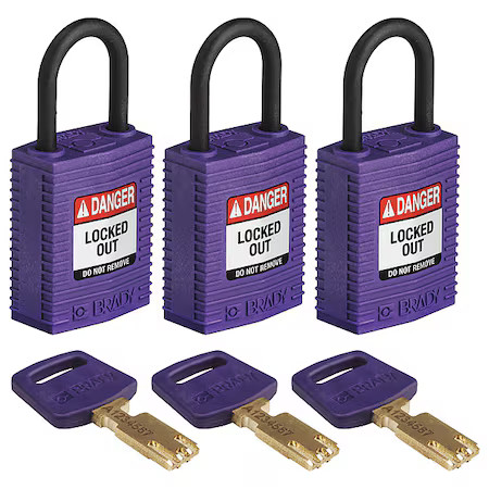 Brady Cpt-Prp-25Pl-Ka3pk Lockout Padlock, Keyed Alike, Nylon, Purple, 1 In