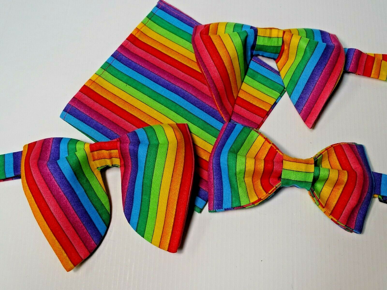 Handmade Pride Bow Tie Handkerchief Rainbow LGBT Pre-tied Colorful Striped