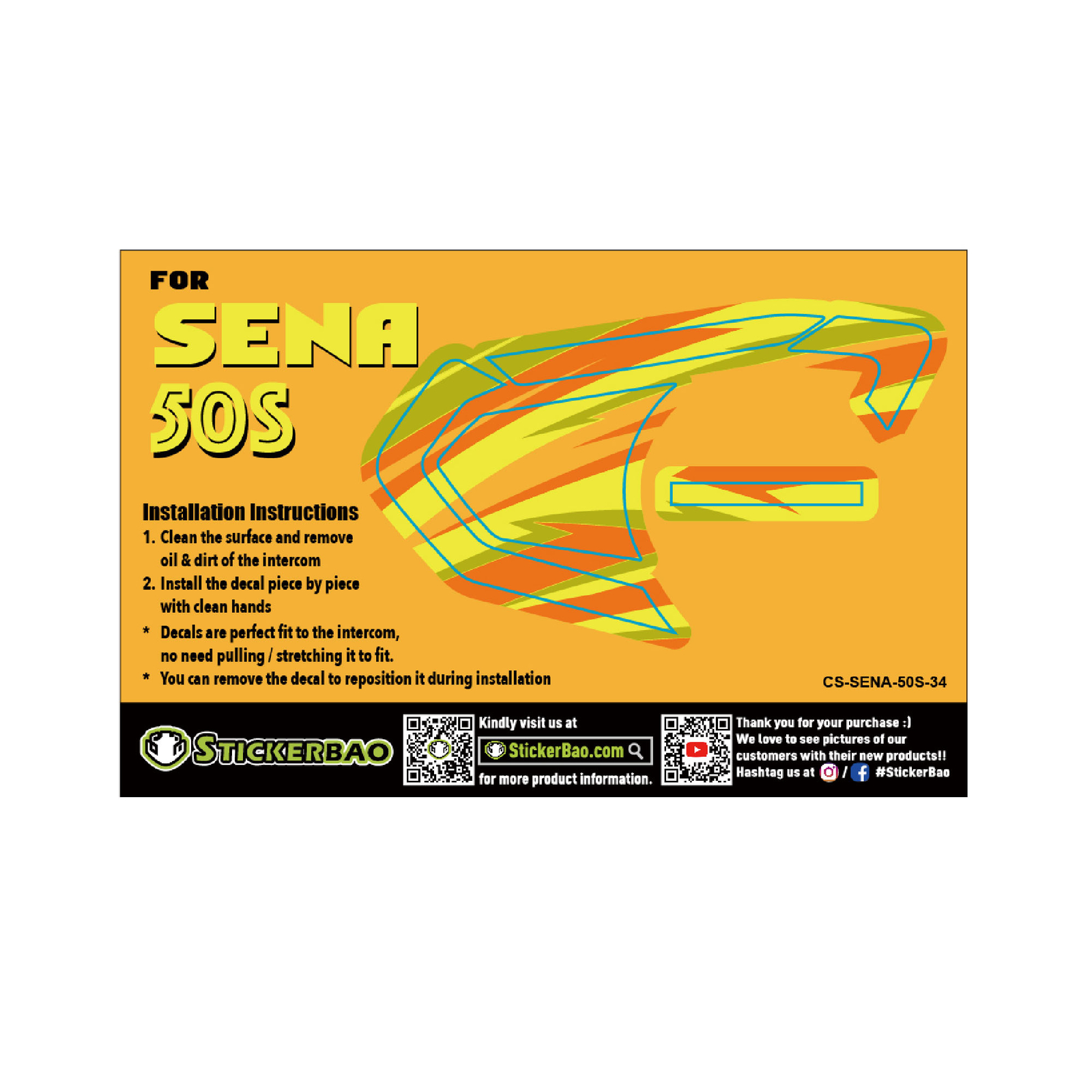 Orange Stripe Device Surface Sticker For SENA 50S Intercom x1