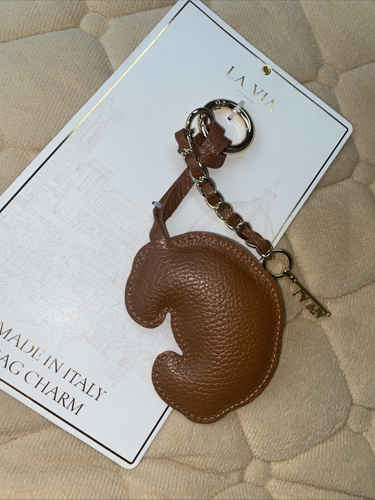 La Via Firenze Croissant Bag Purse Charm Gold Key Italian Made In Italy New