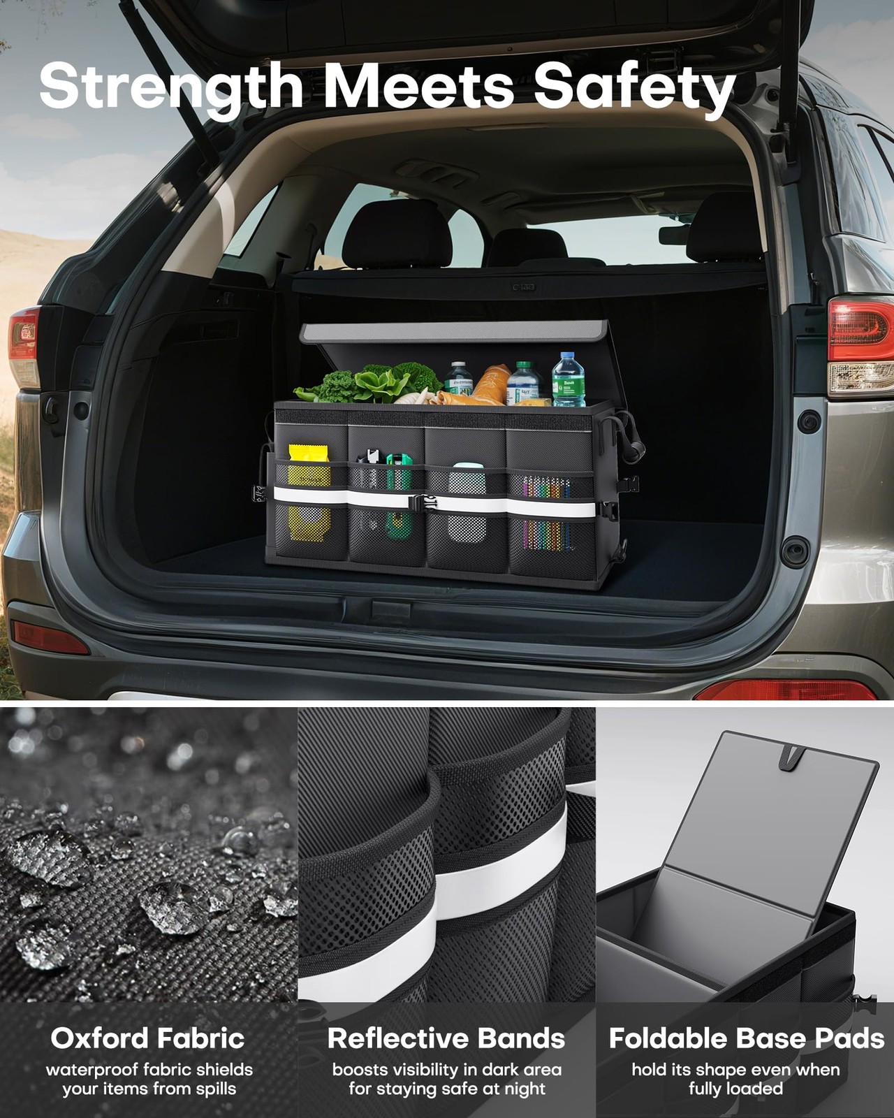 HOTOR Car Trunk Organizer - Foldable for SUV, Medium, Black