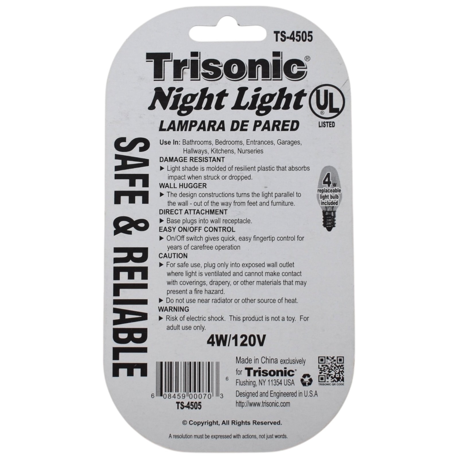 4 Watt Lamp Post Shape Night Light - On/Off Switch - UL Listed