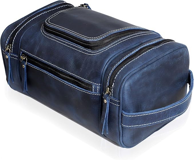 Leather Travel Toiletry Bag Water-Resistant Dopp Kit, Shaving Cosmetic Bag Men