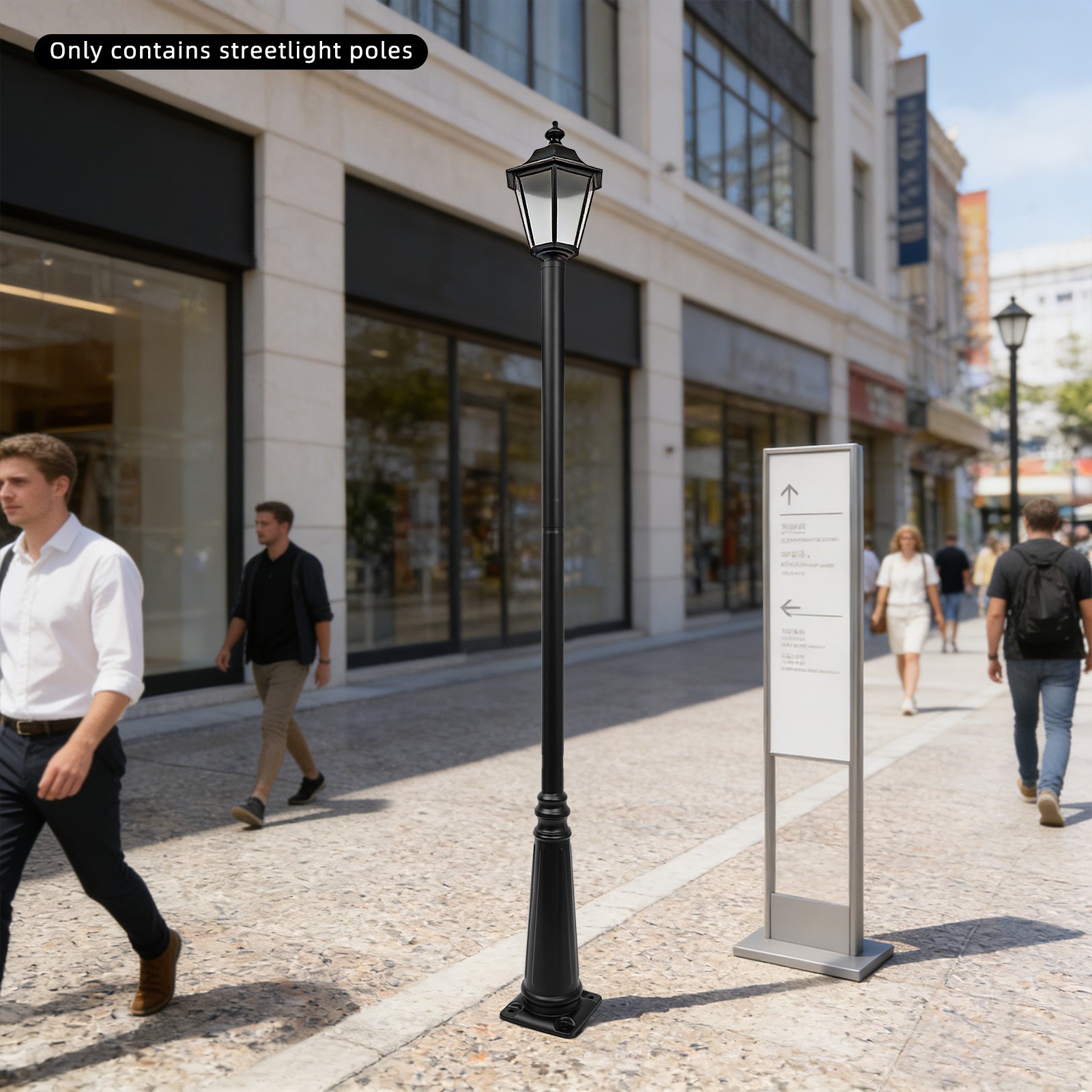 Outdoor Split Street Light Pole, Durable Iron Lamp Post for Stability Black New