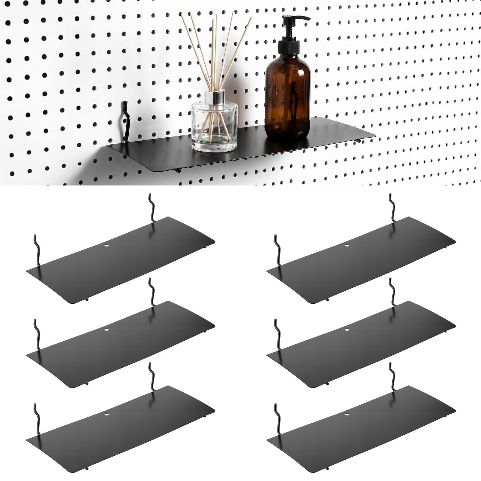 6-Pack Pegboard Shelves, 9.8x3.9 Inch Metal Peg Board Shelves, Flat Display S...