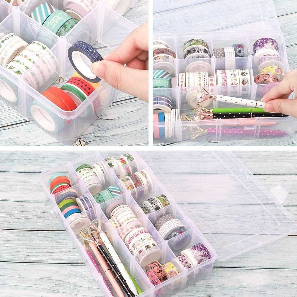 3 Pack 15 Grids Large Plastic Storage Organizer Box,15 Compartments with Divi...