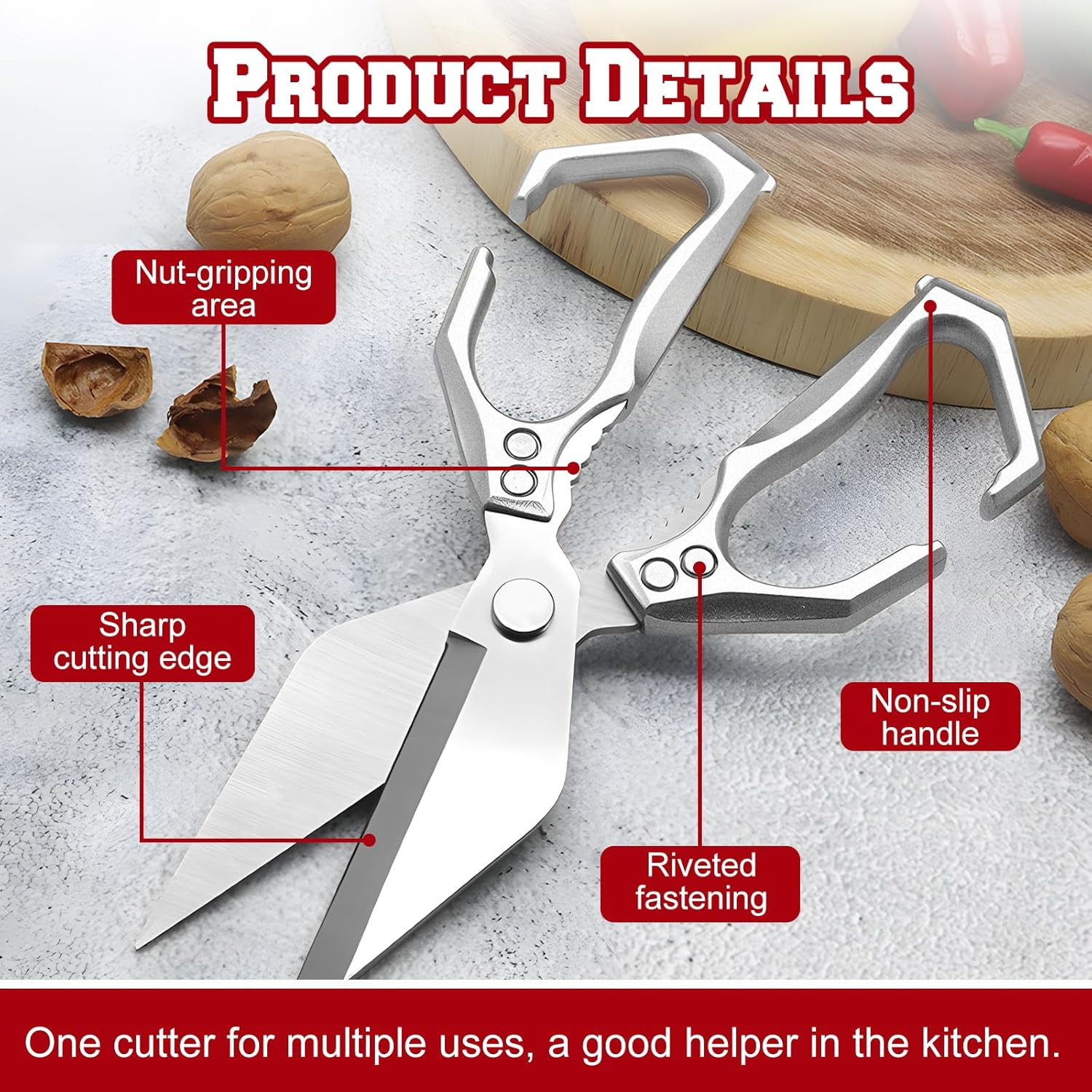Multifunctional Heavy-Duty Kitchen Shears,oultry Scissors,Stainless Silver
