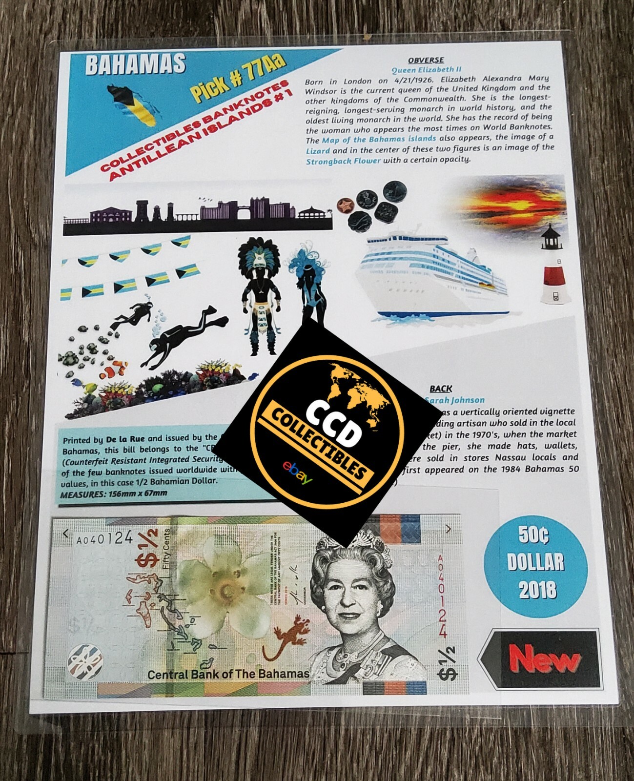 Bahamas Banknote  50 cent 2018  P-77  / Collectibles series, Numismatic Info UNC