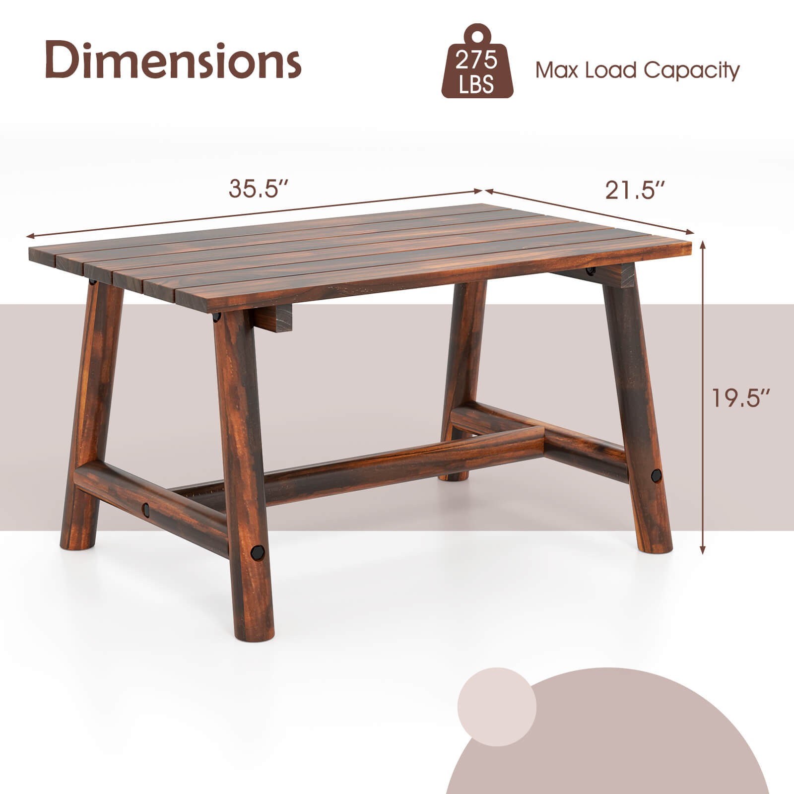 Outdoor Coffee Table with Slatted Tabletop Rectangle Side Table for Garden