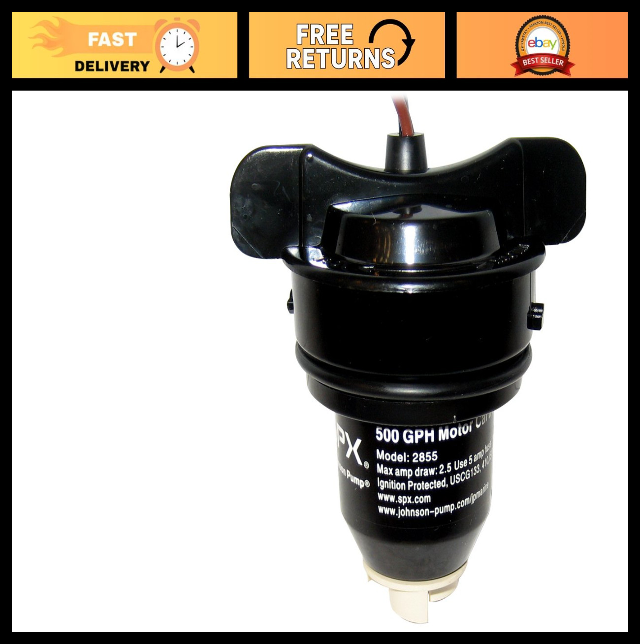 Marine Pump Cartridge 500 GPH for Boats - High-Performance, Durable, Black, One