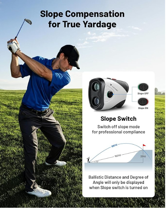 Golf Rangefinder 1200 Yd. Slope Switch Flag Lock Vibration 7X USB-C Rechargeable