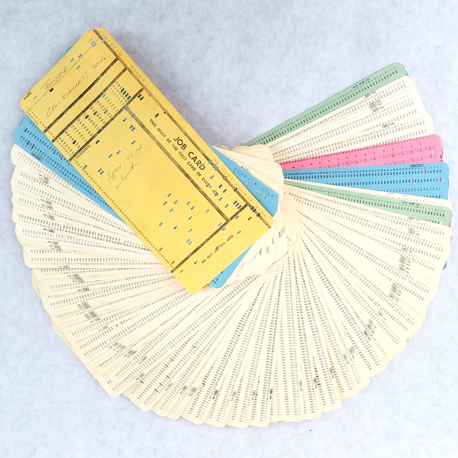 VINTAGE IBM COMPUTER Punch Card 5081 LOT of 156 Punched & Job Card B71276 - USED