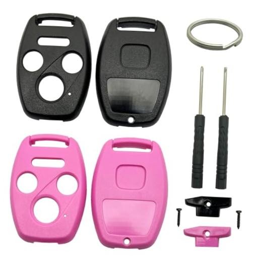 2 Pack Key Fob Shell Case Replacement Fits for Honda Accord 2003 Black + Pink