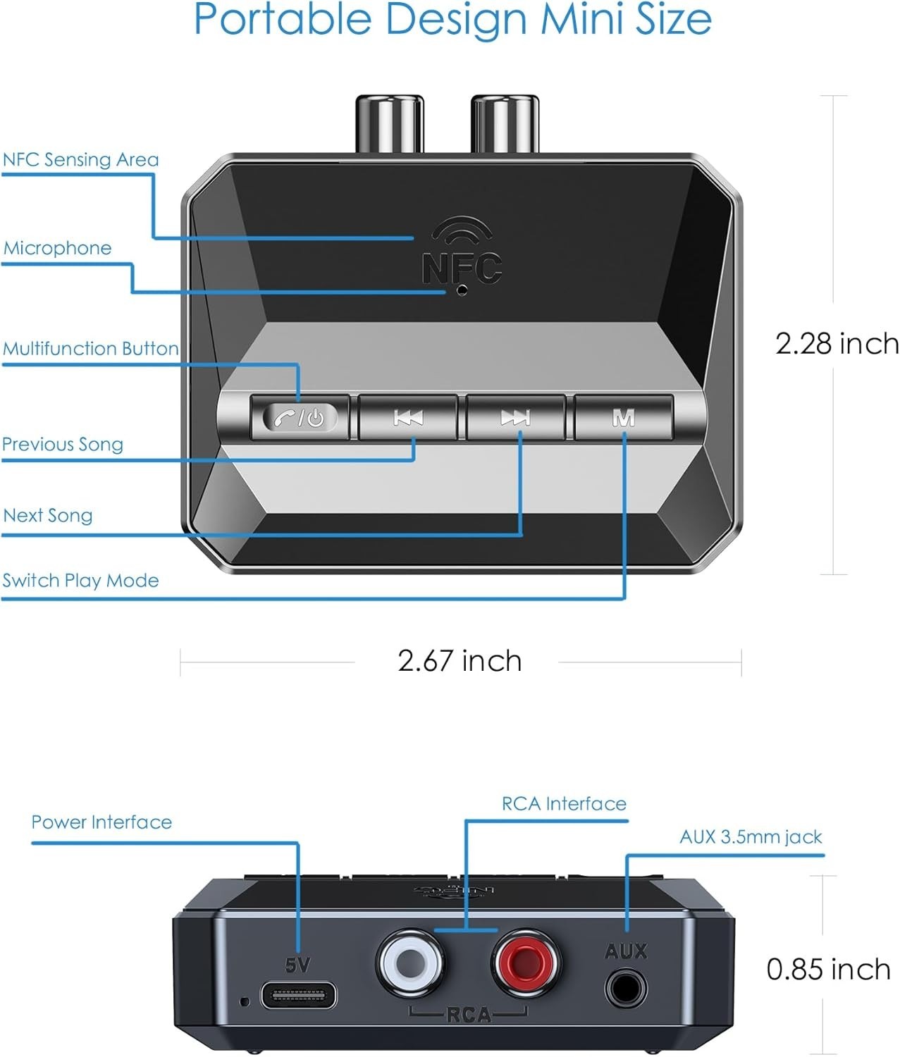 Wireless Audio Adapter with NFC Pairing - Bluetooth Receiver for Old Speakers