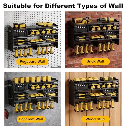 Large Power Tool Organizer Wall Mount, 8 Drill Holder Wall Mount Loads Black