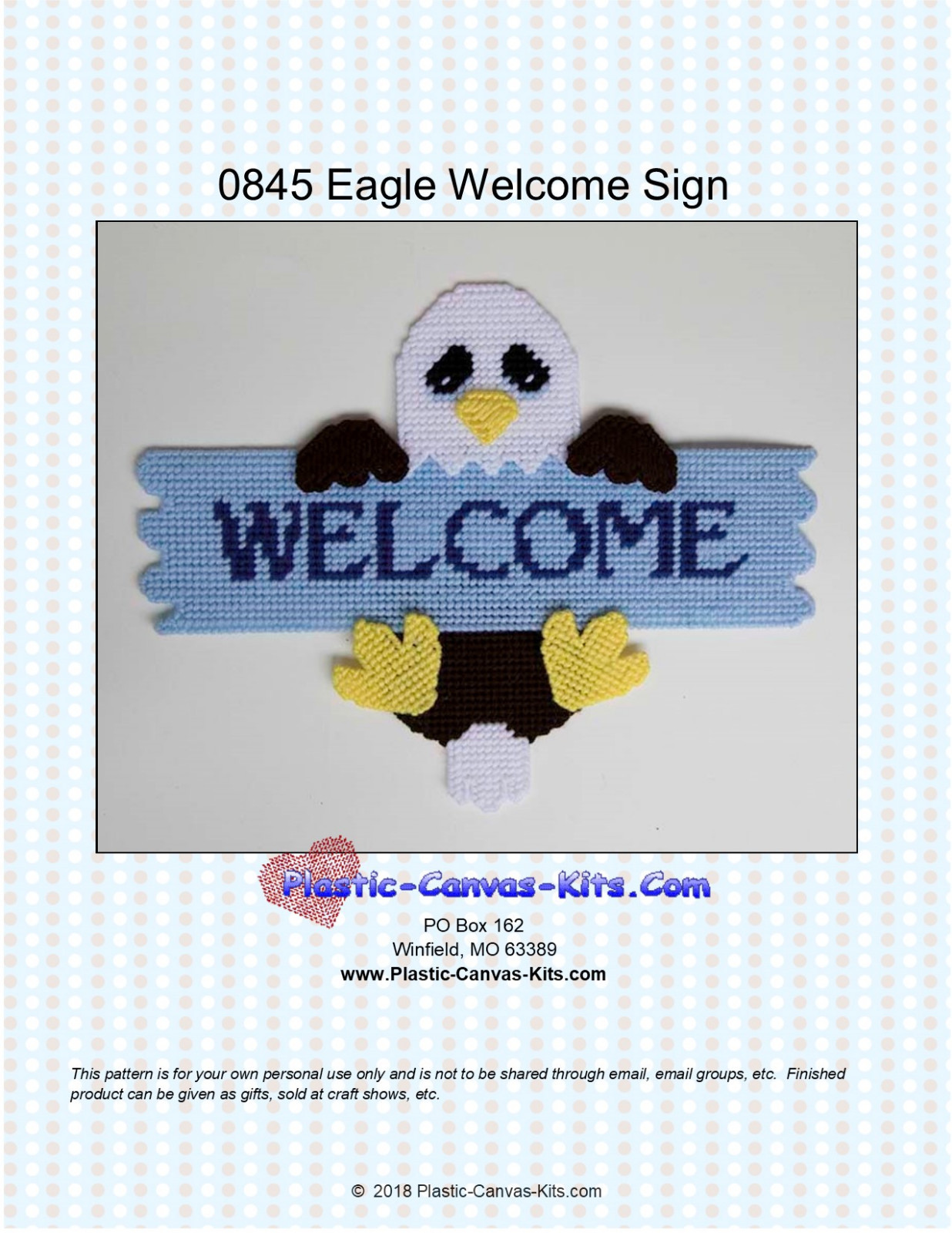 Eagle Welcome Sign- Plastic Canvas Pattern or Kit