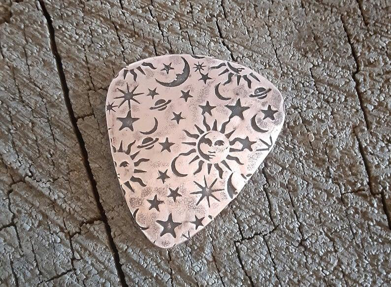 Copper Guitar Pick - playable with sun moon and stars - NicisPicks
