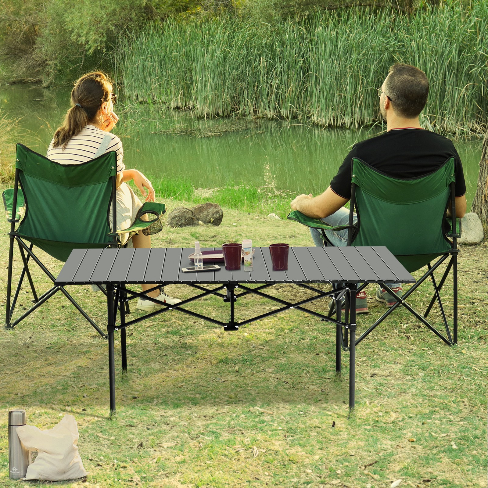 Portable Folding Camping Table,Table Outdoor Camp Table37x20 in, Black