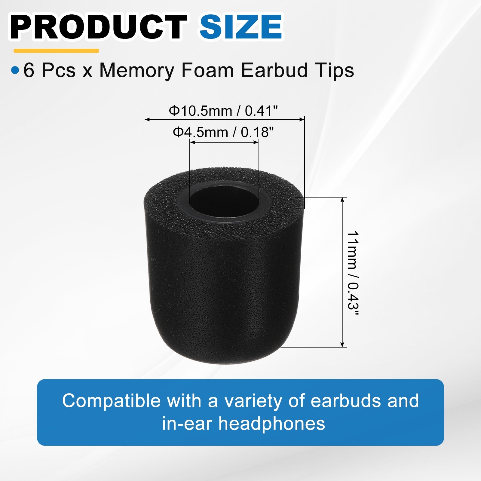 Memory Foam Earbud Tips (4.5mm/0.18"), 6Pcs - Small Ear Bud Tips, Black
