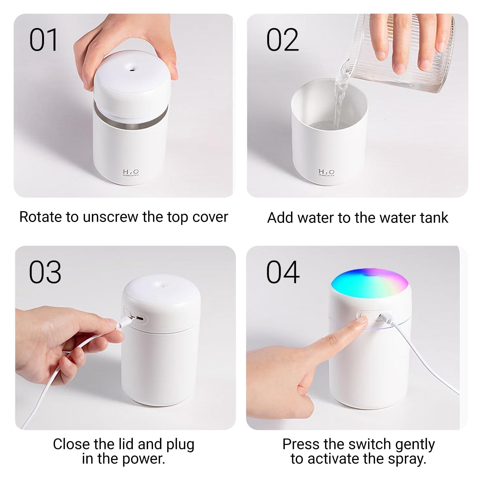 Portable Mini Humidifier, white, Cool Mist, USB Powered. Perfect for Bedroom,