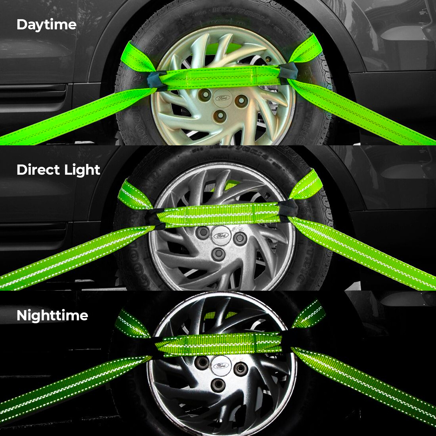 VULCAN 8-Point Car Tie Down Kit - Snap Hook & Chain Tail, 4 Pack - High-Viz