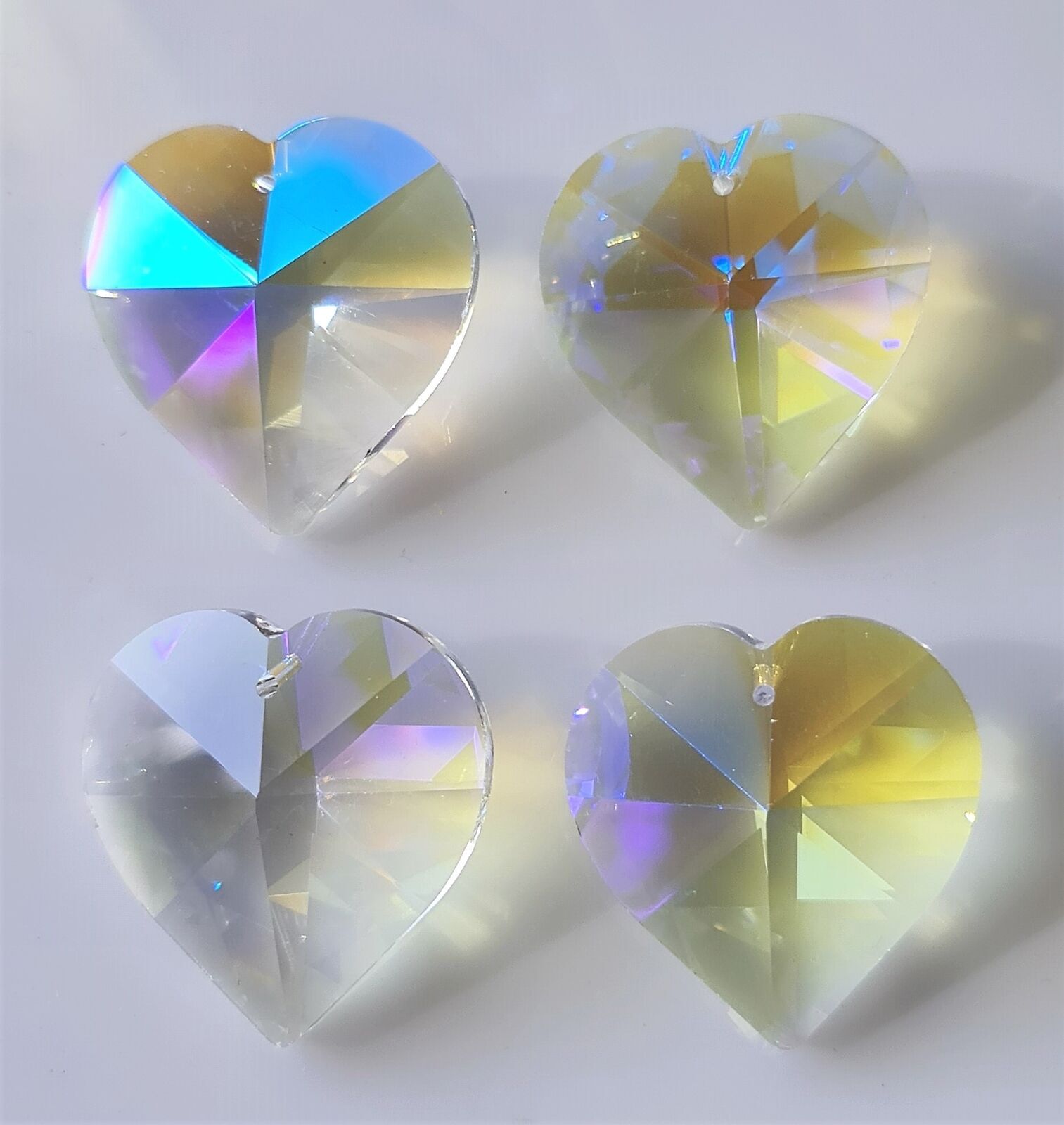 3 Crystal Heart Suncatcher pendants 38mm, chandelier rainbow prism glass beads