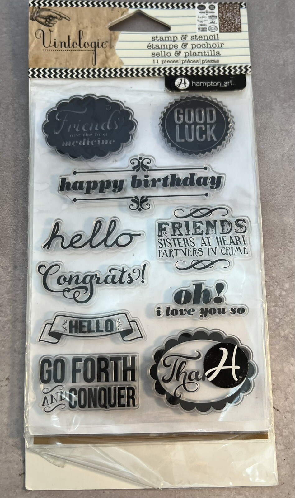 Hampton Art Vintologic Every Day Sayings Stamp & Stencil Set #1481 SC0642
