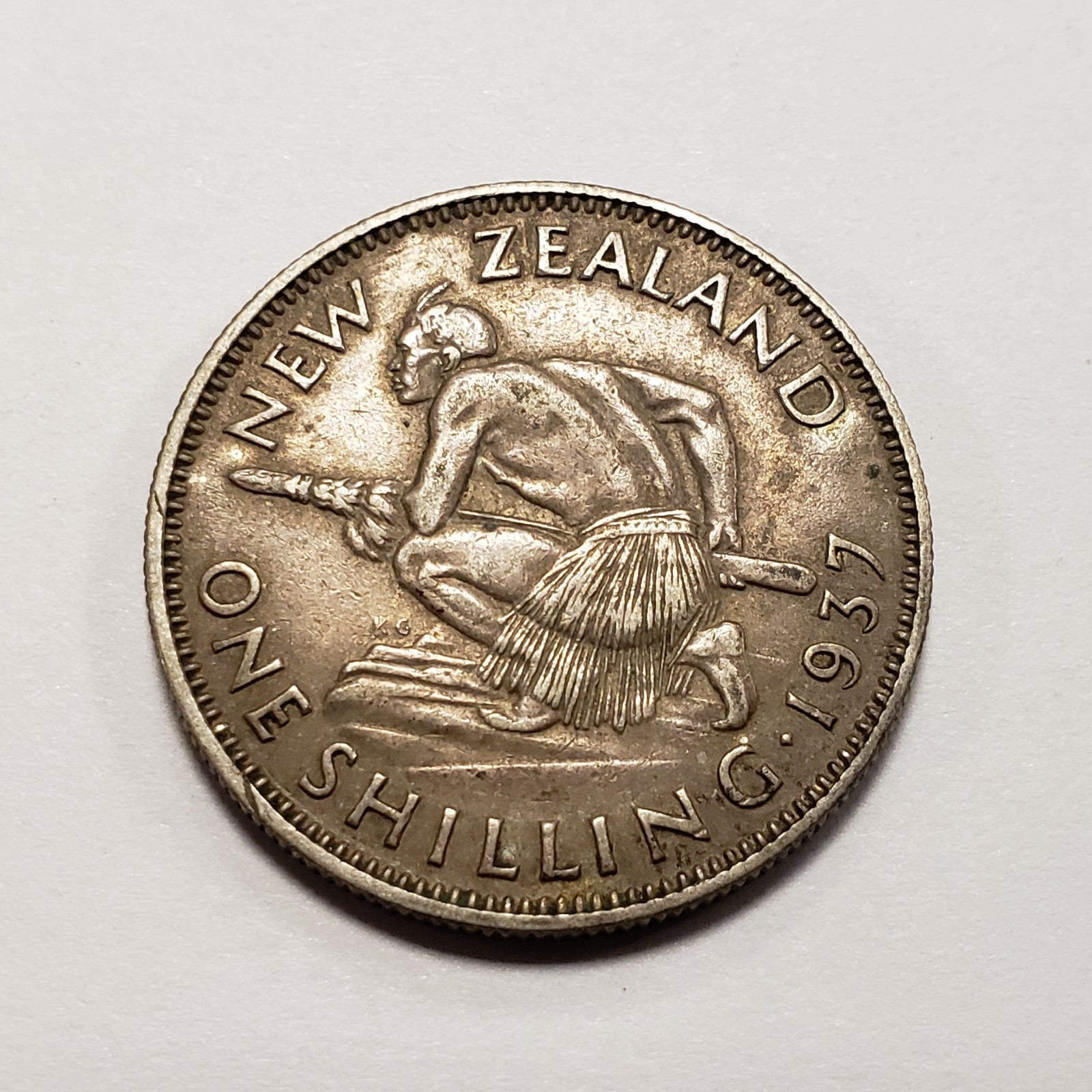 1937 New Zealand One Shilling - ASW .0908 - KM9 - SKU-F9611