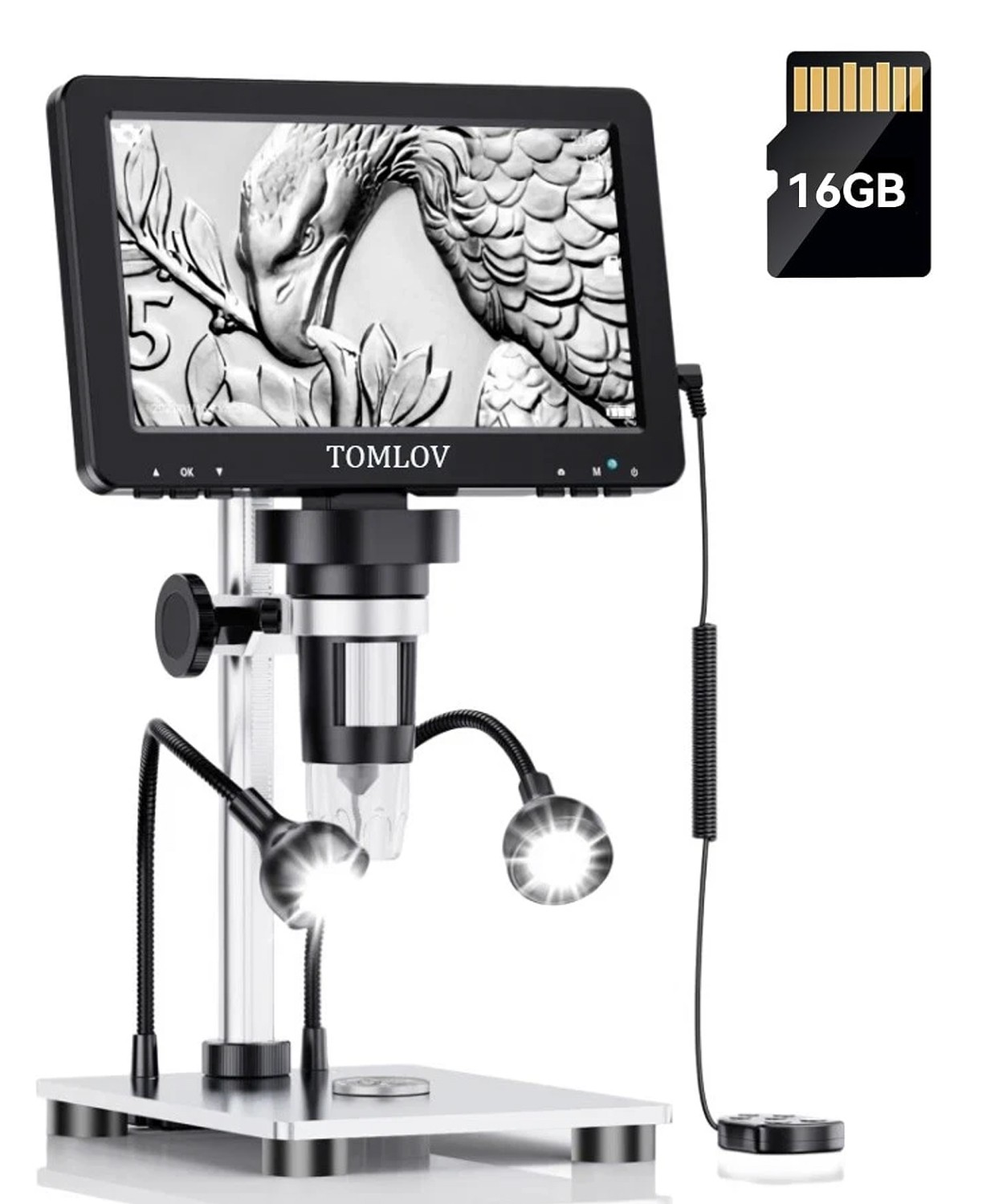 TOMLOV 7" Digital Microscope 200X-1200x Magnifier soldering 12MP Coin Microscope