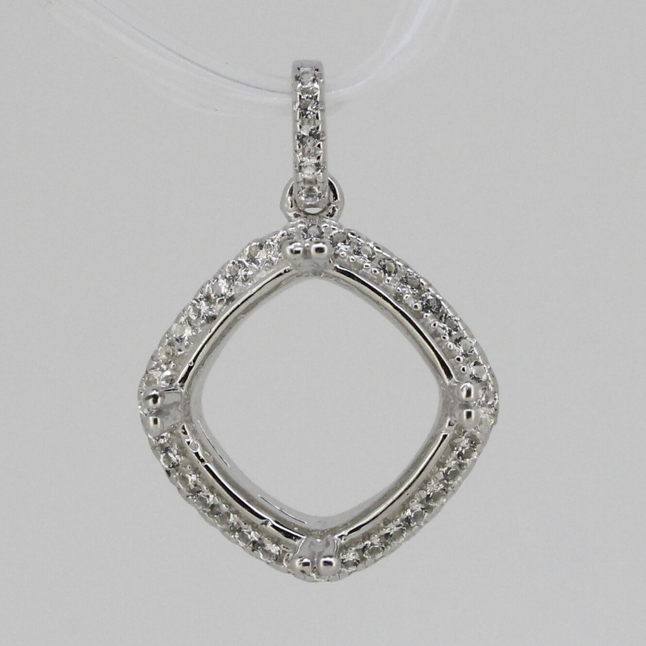 Sterling Silver Semi Mount Pendant Setting Cushion Cu 10x10mm Halo