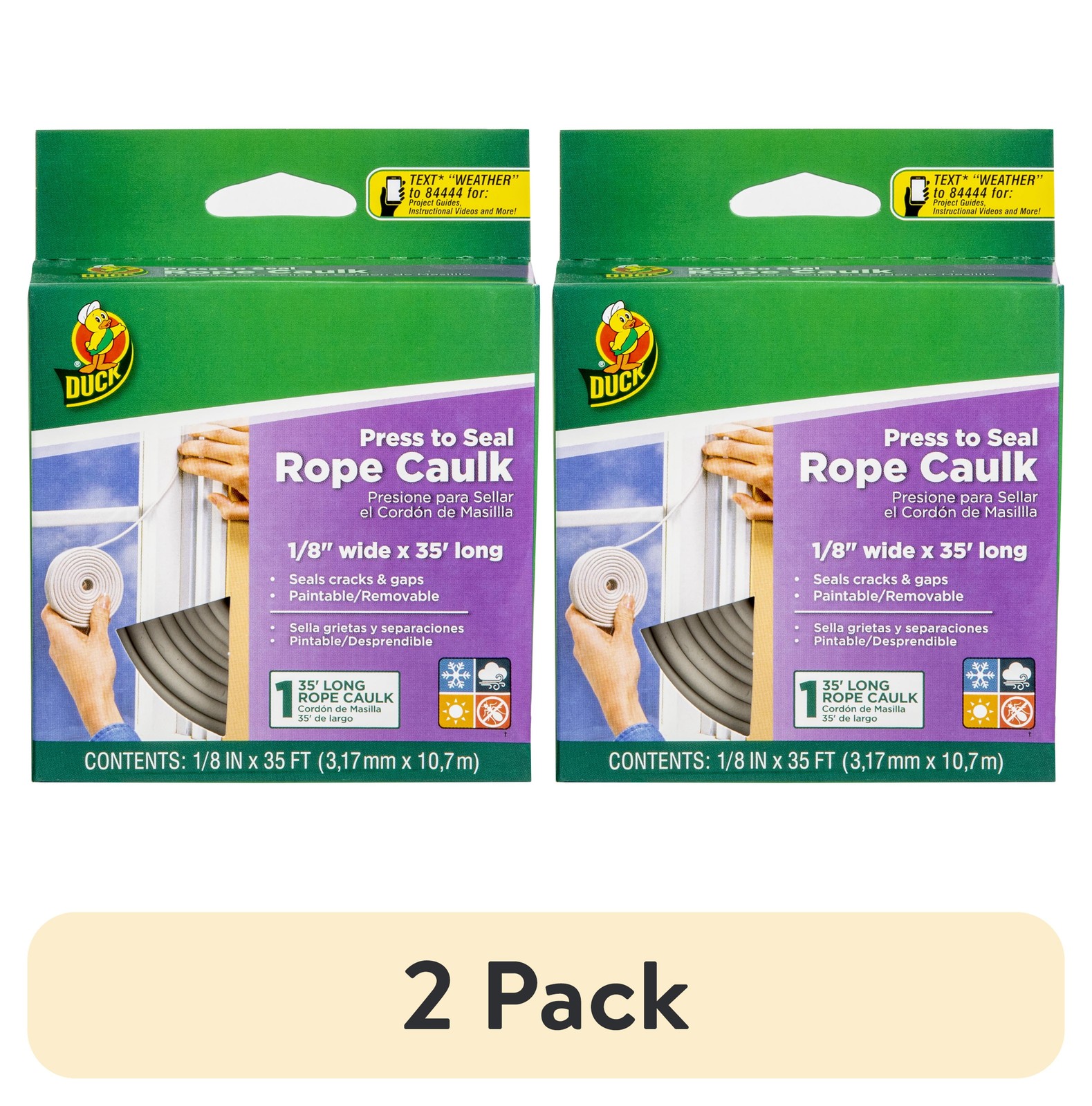 (2 pack) White Rubber Rope Caulk for Windows and Doors - 0.125 in. x 35 ft.