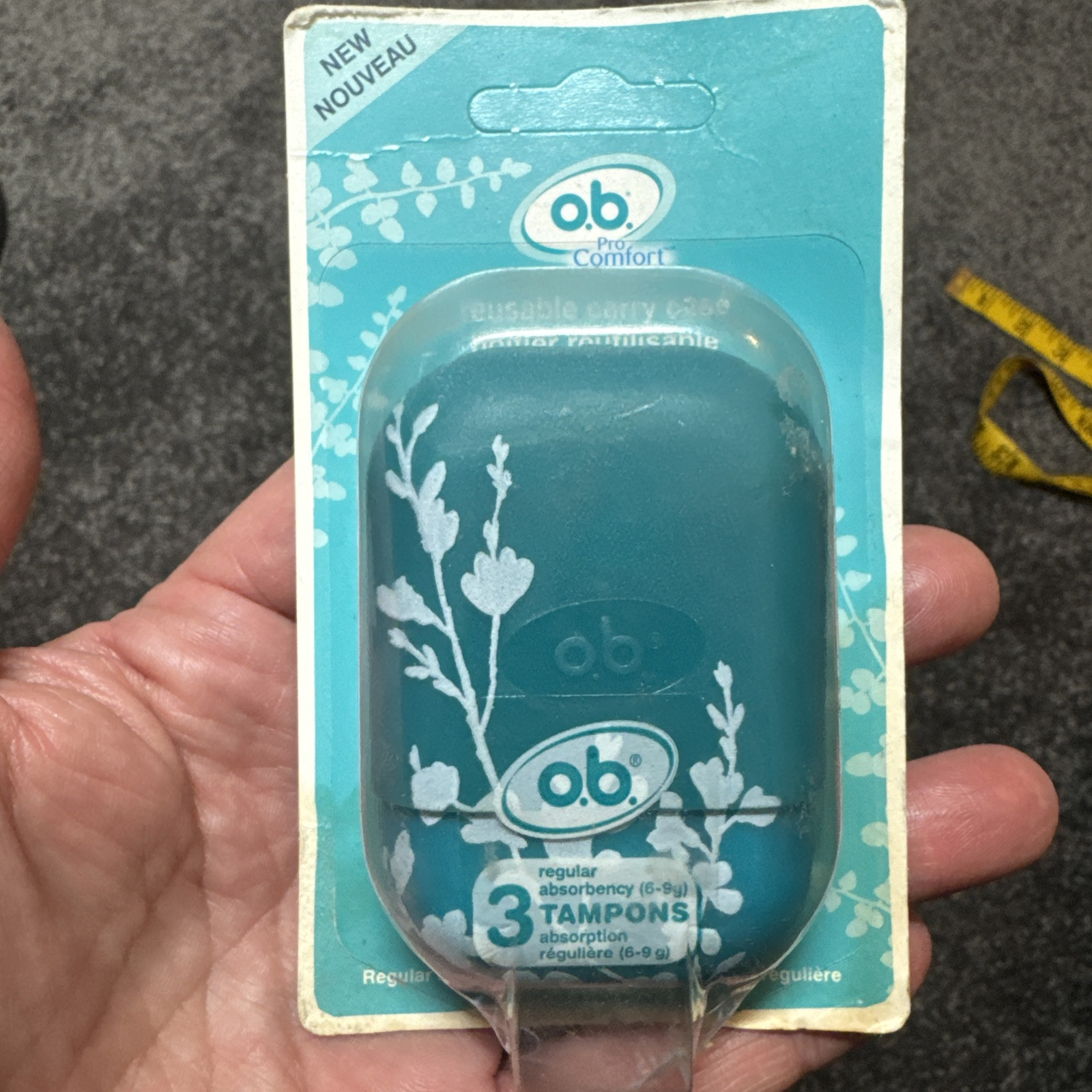 O.B. Pro Comfort Reusable Carry Case with 3 Regular Tampons Teal
