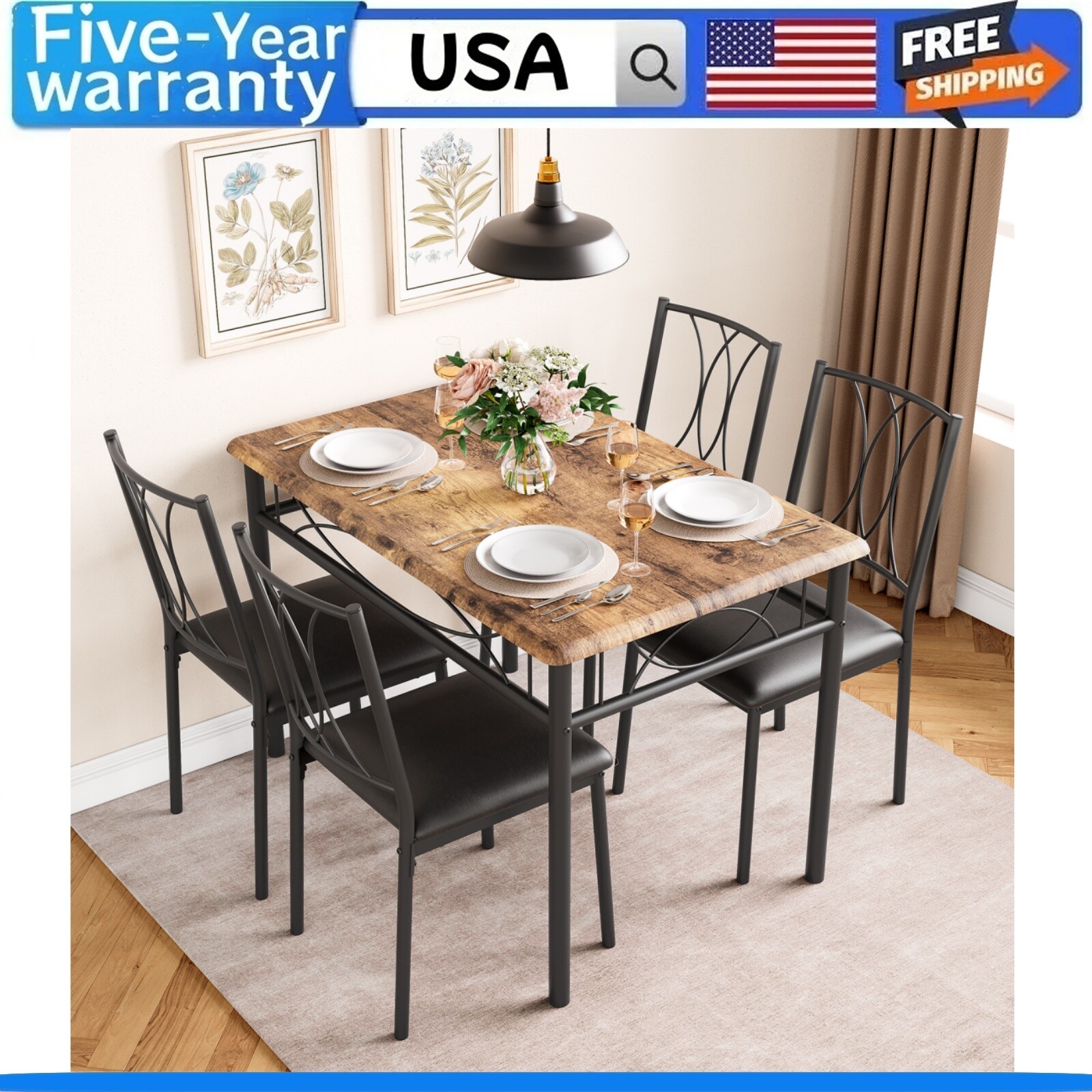 🔥5-Piece Dining Table Set for Small Space Kitchen Table Set for 4 Dining Sets