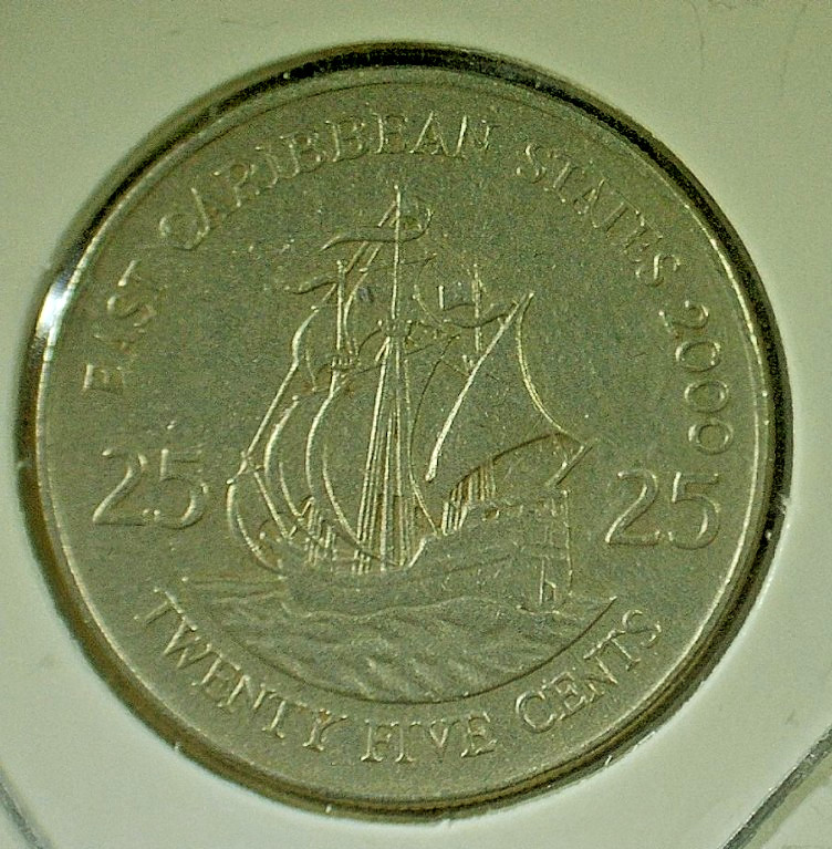 WORLD COIN SALE--2000  E CARIBBEAN 25 CENT--COPPER NICKEL COMPOSITION COIN-KM#14