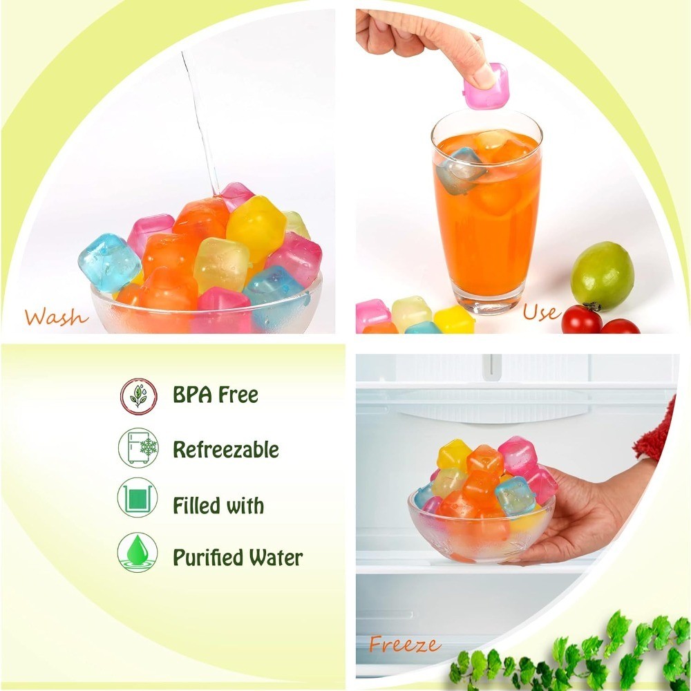 Reusable Ice Cube Plastic Ice Cubes 25 Pack Colorful Refreezable IceCubes for