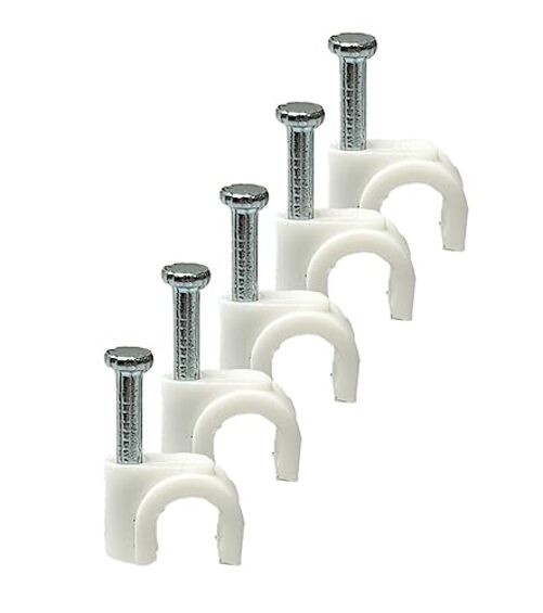 White Round Cable Clips with Fixing Nail K-Type 50pcs (0.20" / 5mm)